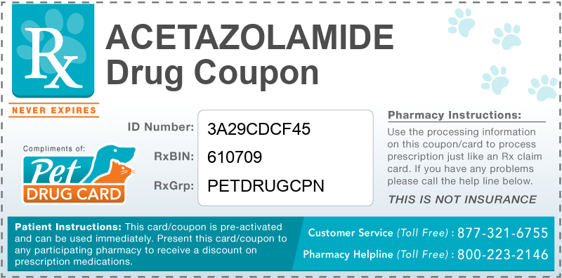 This Acetazolamide coupon provides significant prescription savings at pharmacies nationwide