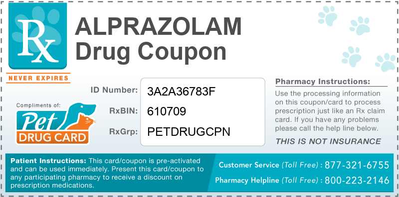 This Alprazolam coupon provides significant prescription savings at pharmacies nationwide