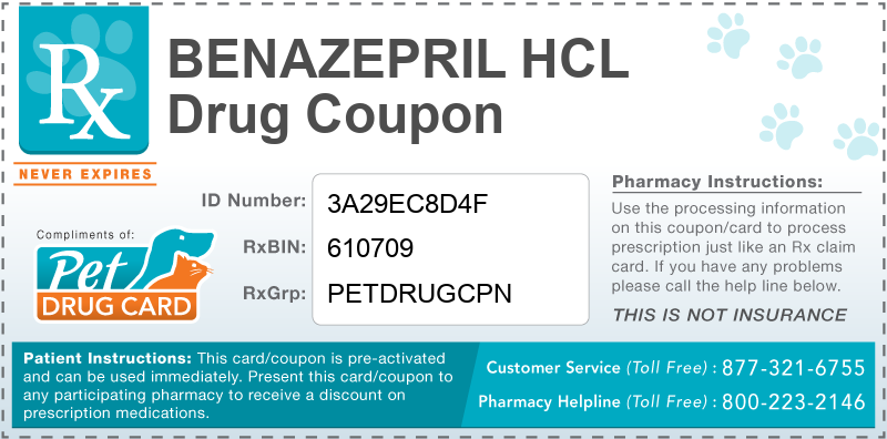 This Benazepril HCL coupon provides significant prescription savings at pharmacies nationwide