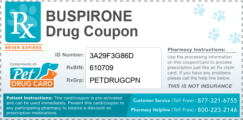 This Buspirone coupon provides significant prescription savings at pharmacies nationwide