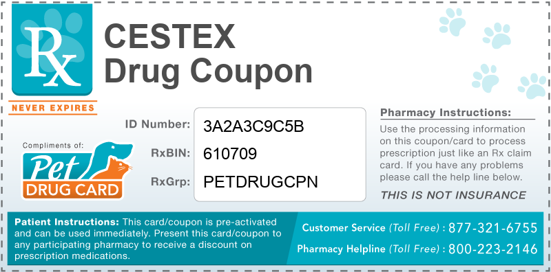 This Cestex coupon provides significant prescription savings at pharmacies nationwide
