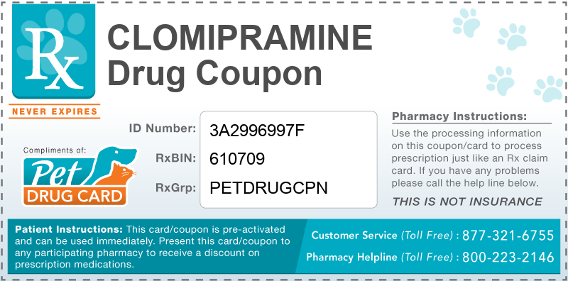 This Clomipramine coupon provides significant prescription savings at pharmacies nationwide