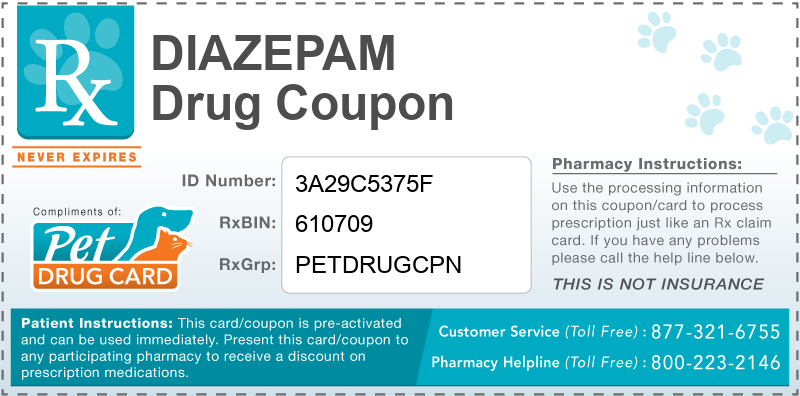This Diazepam coupon provides significant prescription savings at pharmacies nationwide