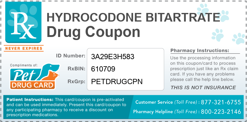 This Hydrocodone Bitartrate coupon provides significant prescription savings at pharmacies nationwide