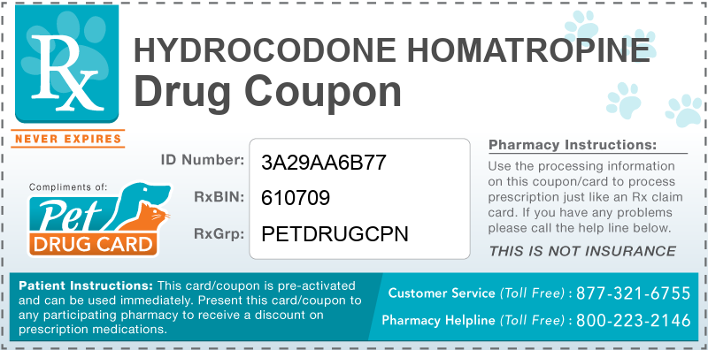 This Hydrocodone Homatropine coupon provides significant prescription savings at pharmacies nationwide
