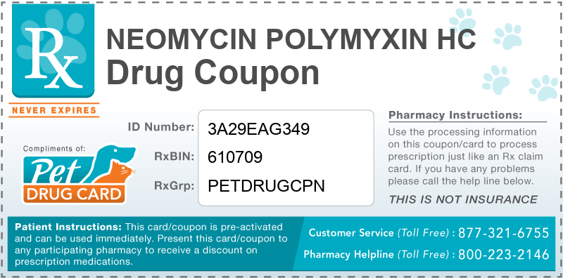 This Neomycin Polymyxin HC coupon provides significant prescription savings at pharmacies nationwide