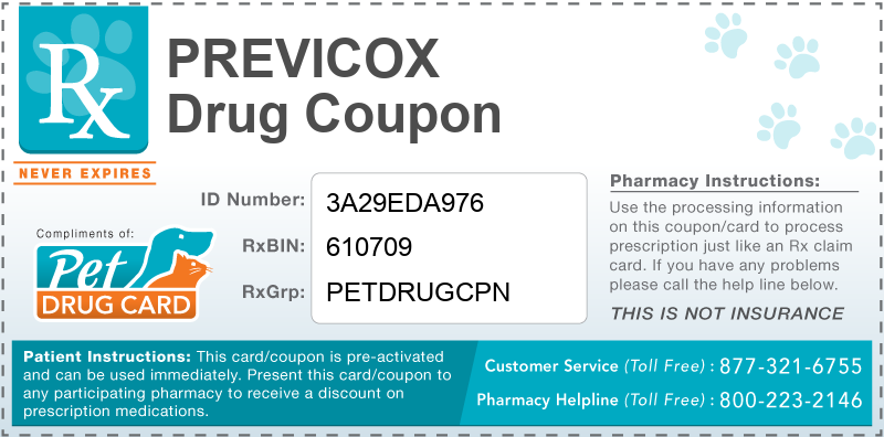 This Previcox coupon provides significant prescription savings at pharmacies nationwide