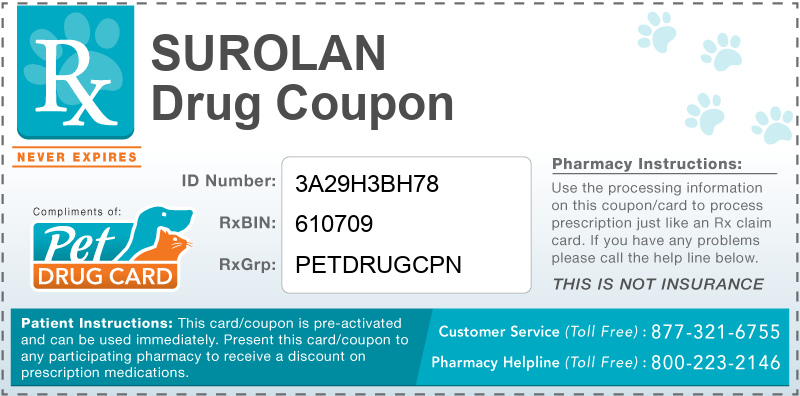 This Surolan coupon provides significant prescription savings at pharmacies nationwide