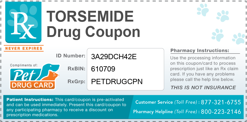 This Torsemide coupon provides significant prescription savings at pharmacies nationwide